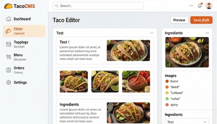 TacoCMS editor preview